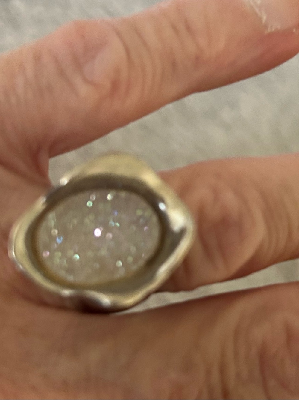 Sterling Silver Druzy Cocktail Ring in Iridescent White